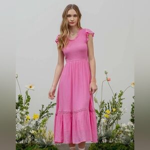 Smocked Midi Pink Dress